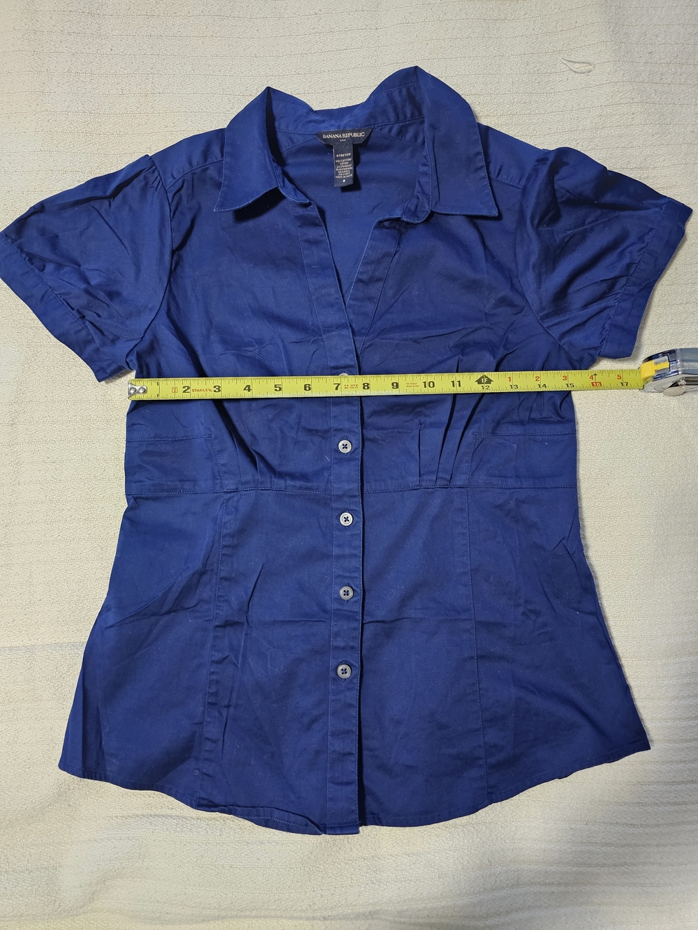Banana Republic Deep Blue Button-Front Short Sleeve Blouse